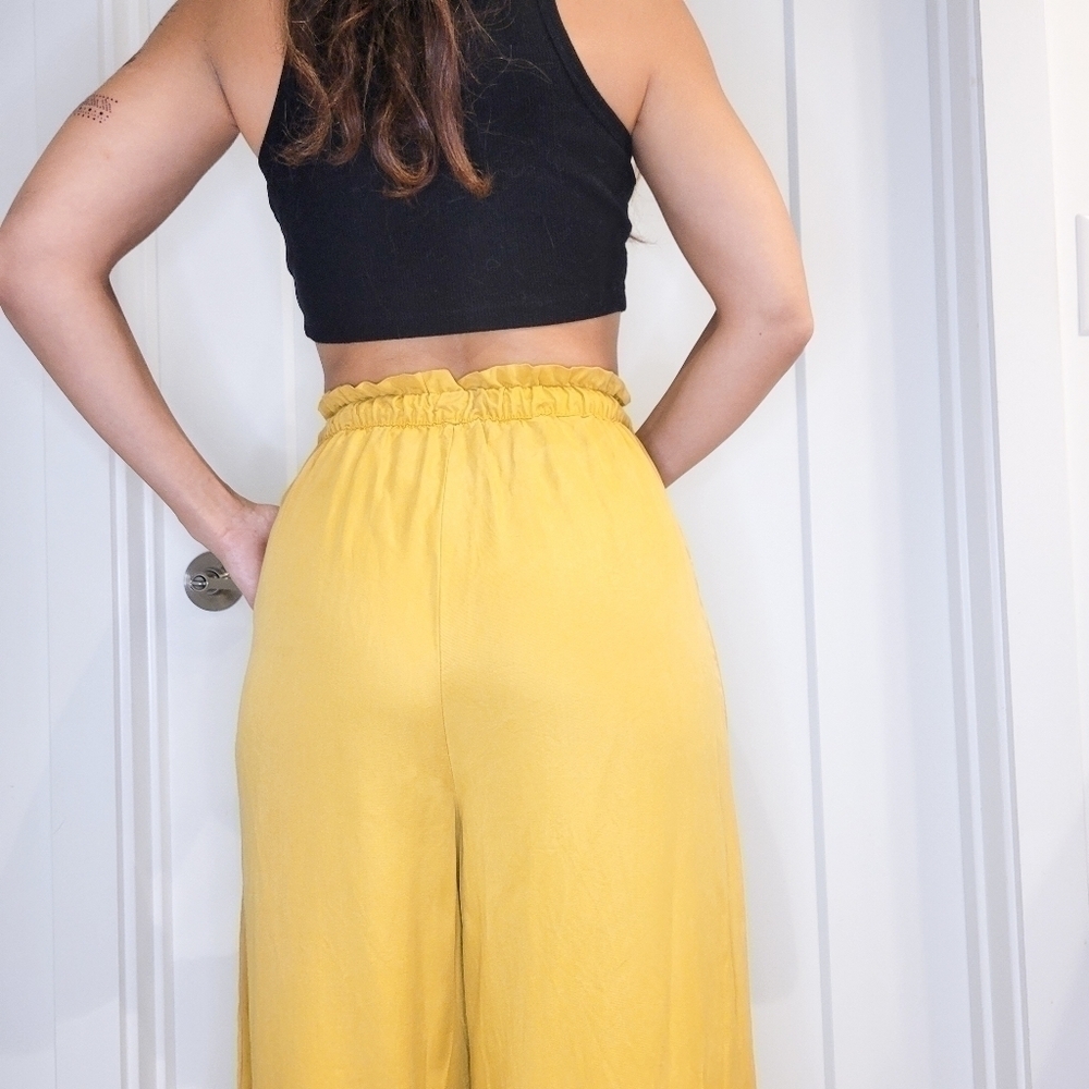 OYSHO Wemen's Wide Leg pants Elastic Waist Two Pockets XS Mustered Color - Picture 2 of 5